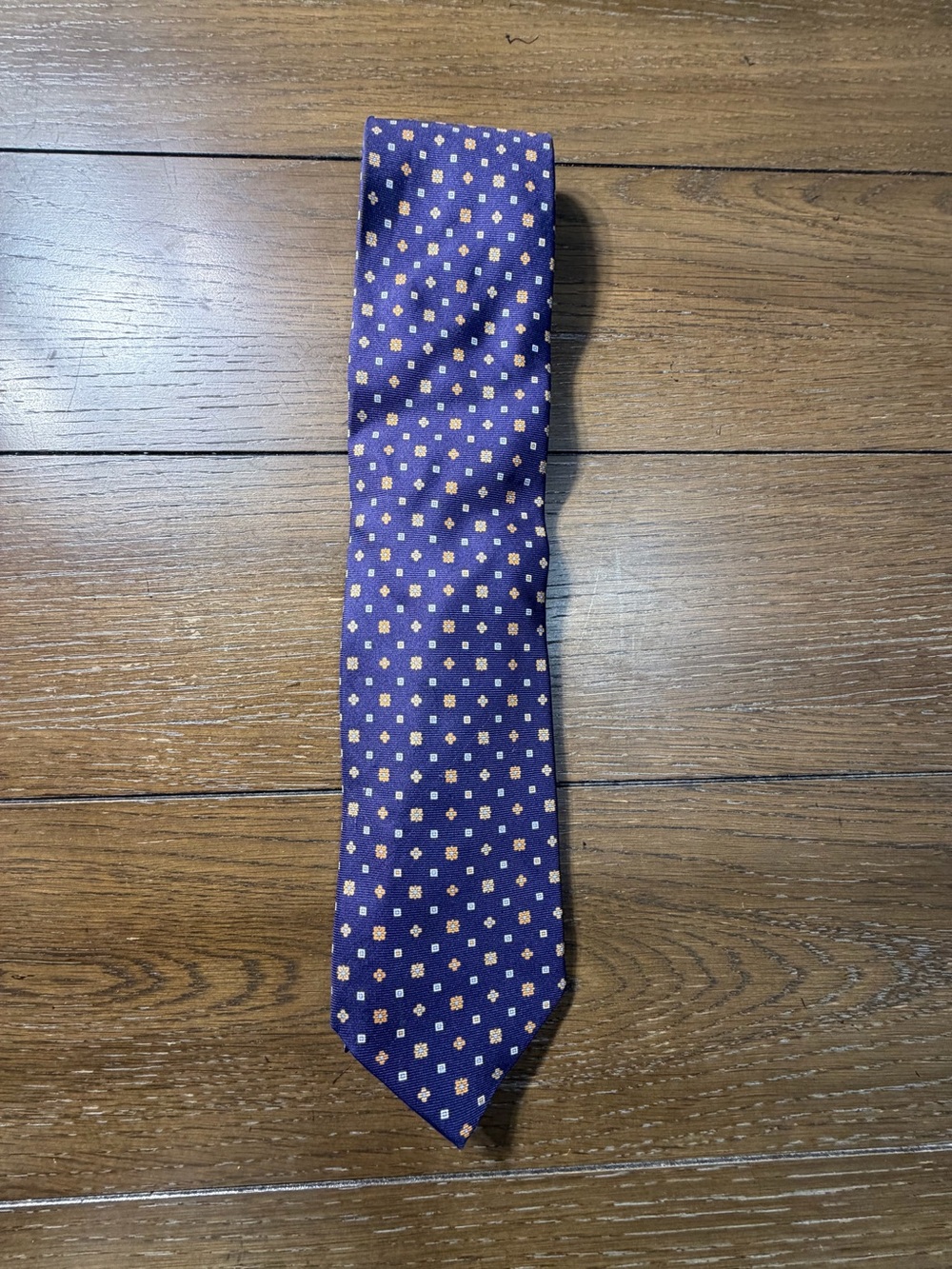 Luciano Barbera Made in Italy 100% Silk Geometric Neck Tie Navy Gold